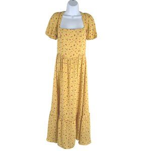 Reformation Abbie Midi‎ Dress Size 2 Floral Yellow Tiered Viscose Rayon DR-1767